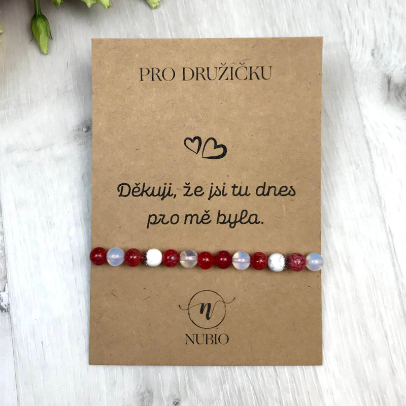 Dárková karta pro družičku - náramek z opalitu, achátu a howlitu