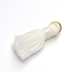 Bílý střapec 27~30x15mm s propojovacím kroužkem 4mm