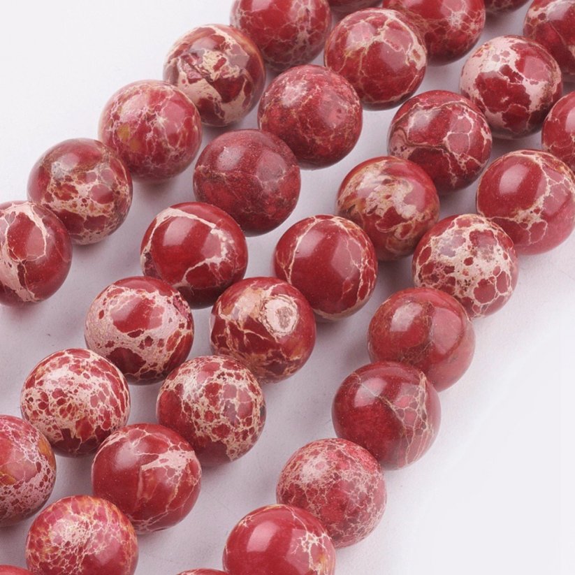 Természetes regalit - gyöngyök, piros, 8 mm