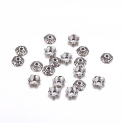 Fém gyöngykupak, virág, ezüst, 6x2 mm