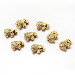 Sárgaréz elefánt medál cirkóniákkal - arany, 9,5x13,5x5 mm
