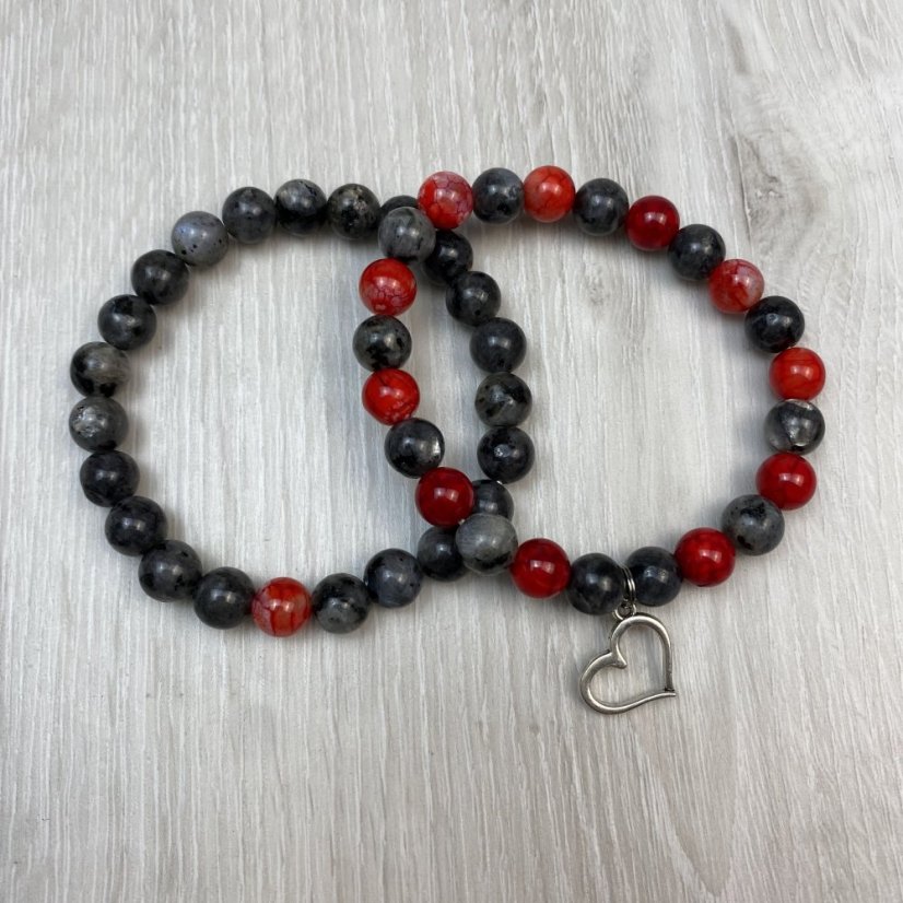 Dárková karta pro páry - náramky z labradoritu a achátu se srdíčkem