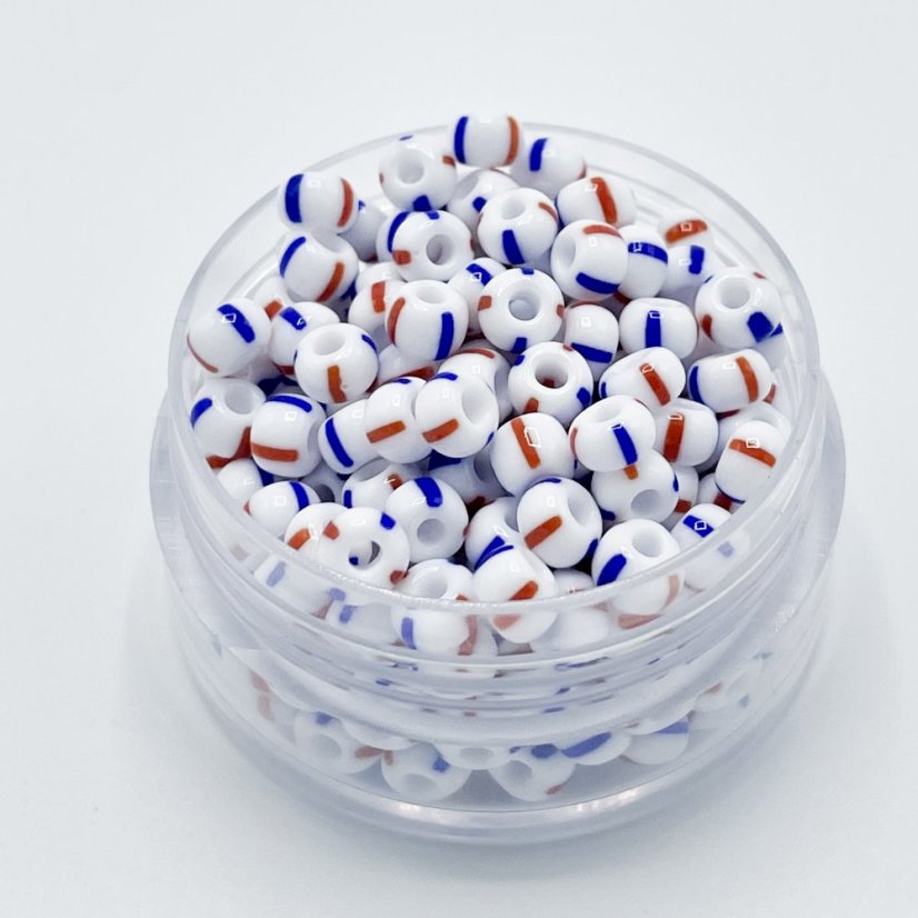 PRECIOSA rokajl 5/0 č. 03930, modro-červeně bílý- 50 g