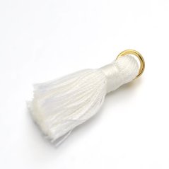 Bílý střapec 27~30x15mm s propojovacím kroužkem 4mm