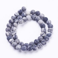 Természetes csíkos achát - gyöngyök, jég, szürke, 6 mm