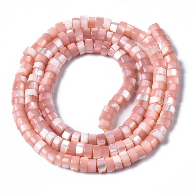 Heishi gyöngyház gyöngyök, 4x2 mm, rózsaszín