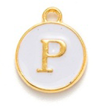 Kovový přívěšek s písmenem P, bílý, 14x12x2 mm