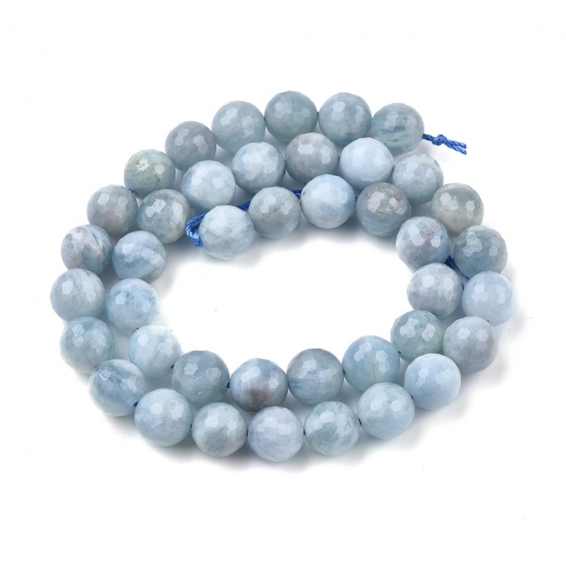 Natürlicher Aquamarin - Klasse A, Perlen, geschliffen, blau, 8 mm
