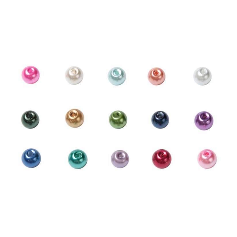 Perleťové skleněné korálky - 15 barev, set 6 mm