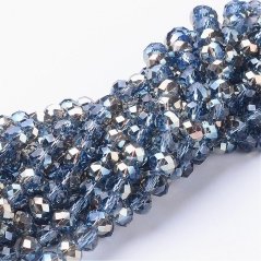 Broušené skleněné korálky, rondelky, světlemodré, 6x4 mm