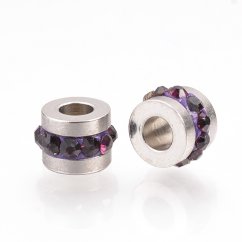 Gyűrű 304-es acélból cirkóniával, lila, 7x5 mm