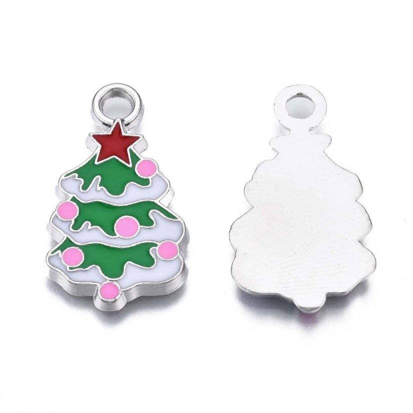 Kovový prívesok stromček, zelený, 26x15x2 mm