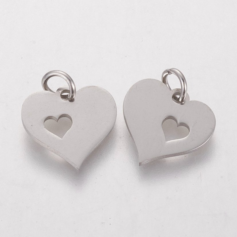 Prívesok z 304 ocele strieborný "Srdce" 12x12,5x1 mm