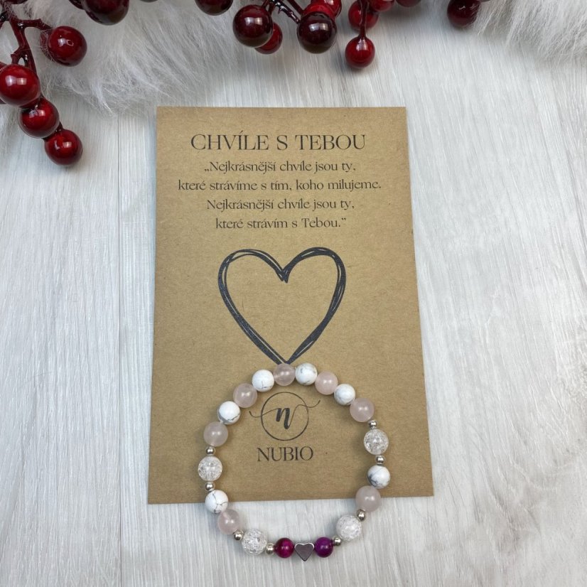 Dárková karta s náramkem z howlitu, růženínu a tygřího oka