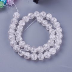 Skleněné korálky - praskané, bílé, 8 mm