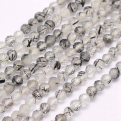 Prírodný rutilový kremeň - korálky, brúsené, čierne, 3 mm