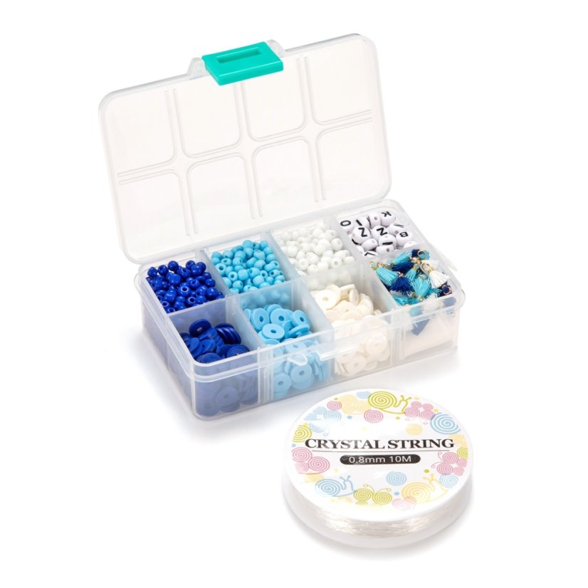 Sada plastových a skleněných korálků s příslušenstvím