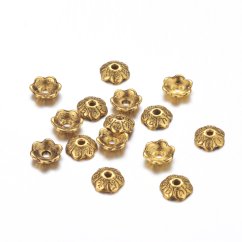 Fém gyöngykupak, virág, arany, 6x2 mm