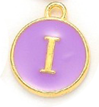 Kovový přívěšek s písmenem I, fialový, 14x12x2 mm
