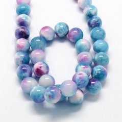 Természetes fehér jadeit - gyöngyök, kék-rózsaszín, 8 mm