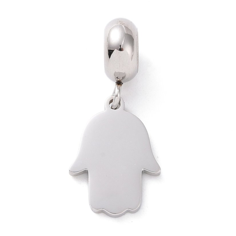Prívesok z 304 ocele "hamsa - Fatimina ruka", tyrkysová, 15x11x1,5mm