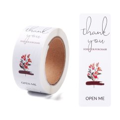 "Thank you" matrica, fehér virággal, 74x25 mm