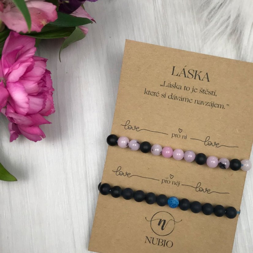 Partnerský náramek z jaspisu, růženínu a achátu