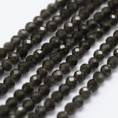 Természetes obszidián - gyöngyök, fekete, csiszolt, 2 mm