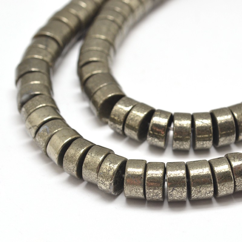 Heishi korálky z přírodního pyritu, 6x4 mm