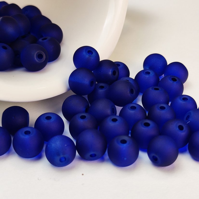 Skleněné korálky matné - 8 mm, indigové