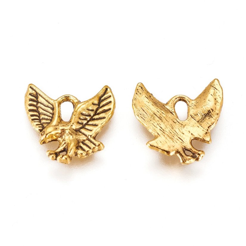Kovový prívesok vtáčik,zlatý, 13x12x2mm