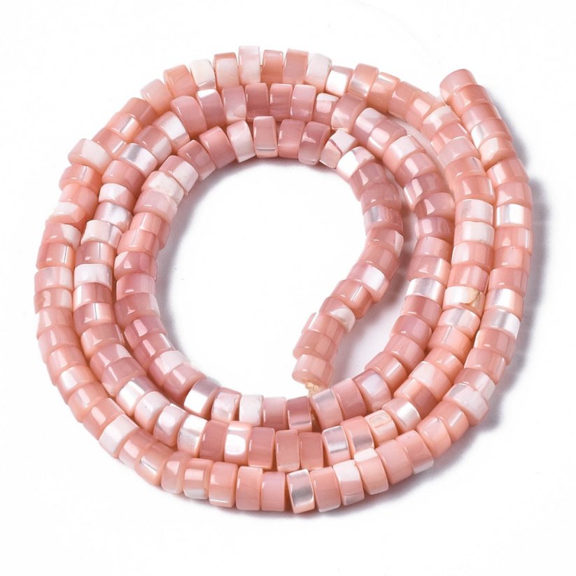 Heishi gyöngyház gyöngyök, 4x2 mm, rózsaszín
