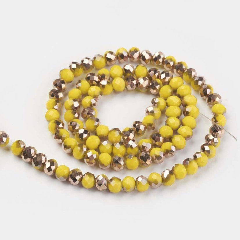 Fémezett üveg rondellák, csiszolt, sárga, 6x5 mm