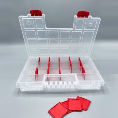 Verstellbare Aufbewahrungsbox aus Plastik mit 20 Fächern, klar, 344x249x50 mm