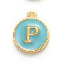 Kovový přívěšek s písmenem P, tyrkysový, 14x12x2 mm
