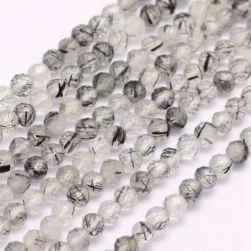 Prírodný rutilový kremeň - korálky, brúsené, čierne, 3 mm