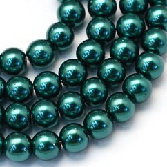 Sklenené korálky s perleťovým efektom - 8 mm, tmavo zelené