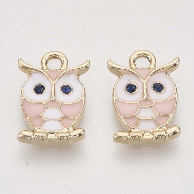 Kovový přívěšek sovička, růžovozlatá, 17x11.5x3mm