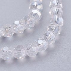 Broušené skleněné korálky, pokovené, bílé, 4 mm
