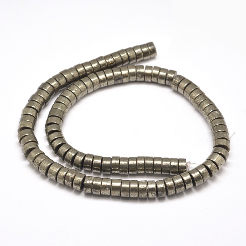 Heishi korálky z přírodního pyritu, 6x4 mm