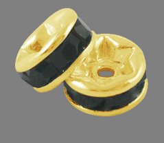 Štrasová rondelka s kamienkami zlatá - čierne kamienky 8x3,8mm