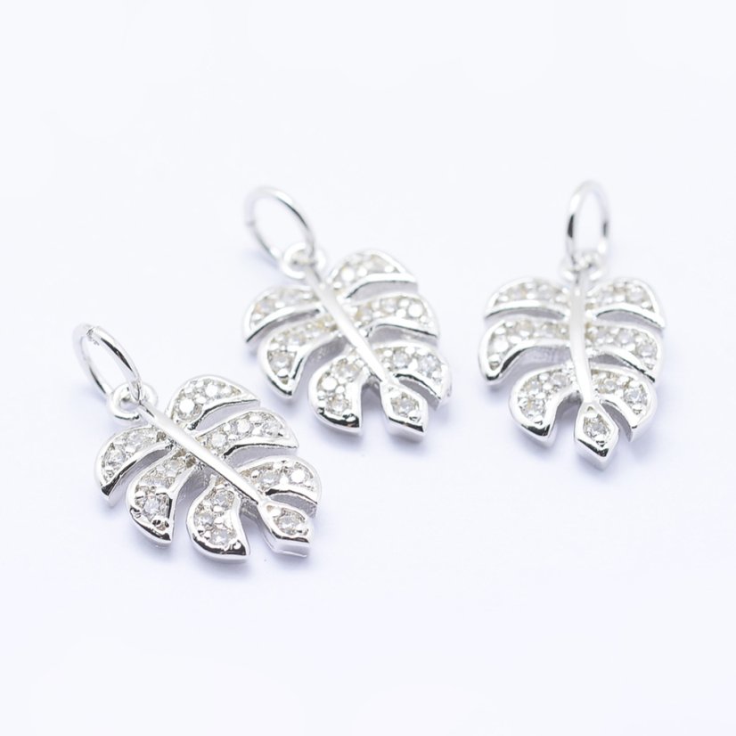 Přívěšek s kubickými zirkony - list 14,5x9,5x2mm