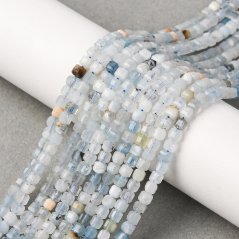 Prírodný akvamarín – korálky, brúsené, modré, 3 × 3 × 3 mm