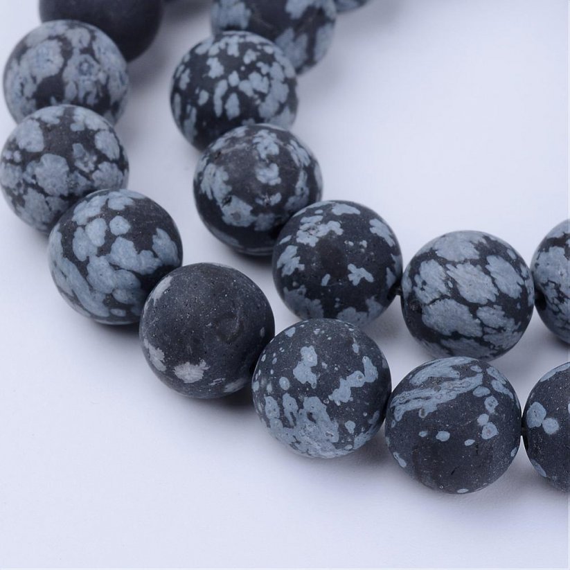Přírodní vločkový obsidián - korálky, matné, černé, 8 mm