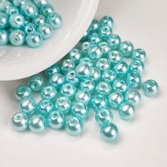 Skleněné korálky s perleťovým efektem - 8 mm, tyrkysové