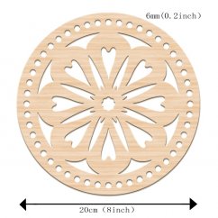 Holzboden für einen Korb, runde Mandala mit Blume, 200x6 mm