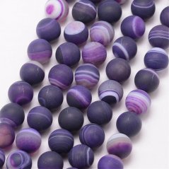 Přírodní pruhovaný achát - korálky, matné, fialové, 8 mm