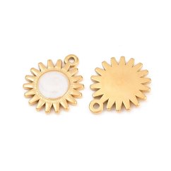 Přívěsek z 304 (IP) ocele "Slunce"bílá, zlatá, 21 × 17,5 × 2,5 mm