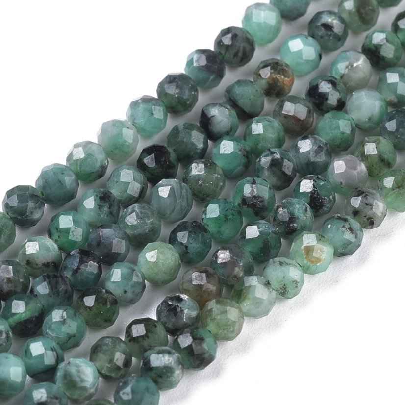 Přírodní smaragd - korálky, broušené, modrozelené, 4 mm