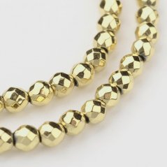 Synthetischer Hämatit - Perlen, golden, geschliffen, 3 mm